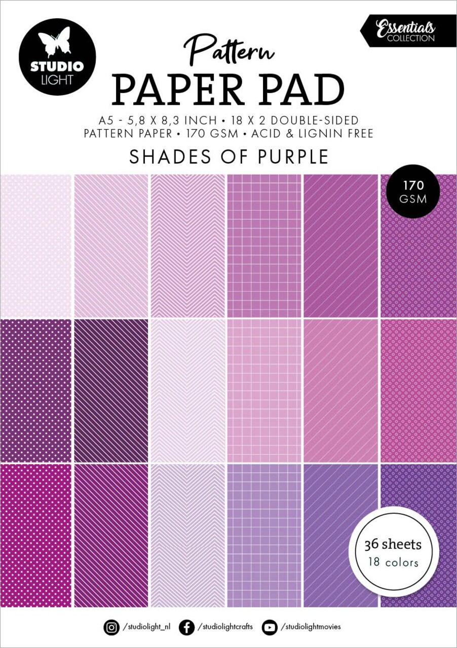 Studio Light Essentials Pattern Paper Pad 5.86"X8.26" 36/Pkg-Nr. 249, Shades Of Purple